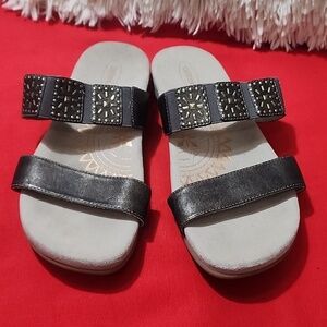 Aetrex Gray Slide Sandals with Embellished Strap